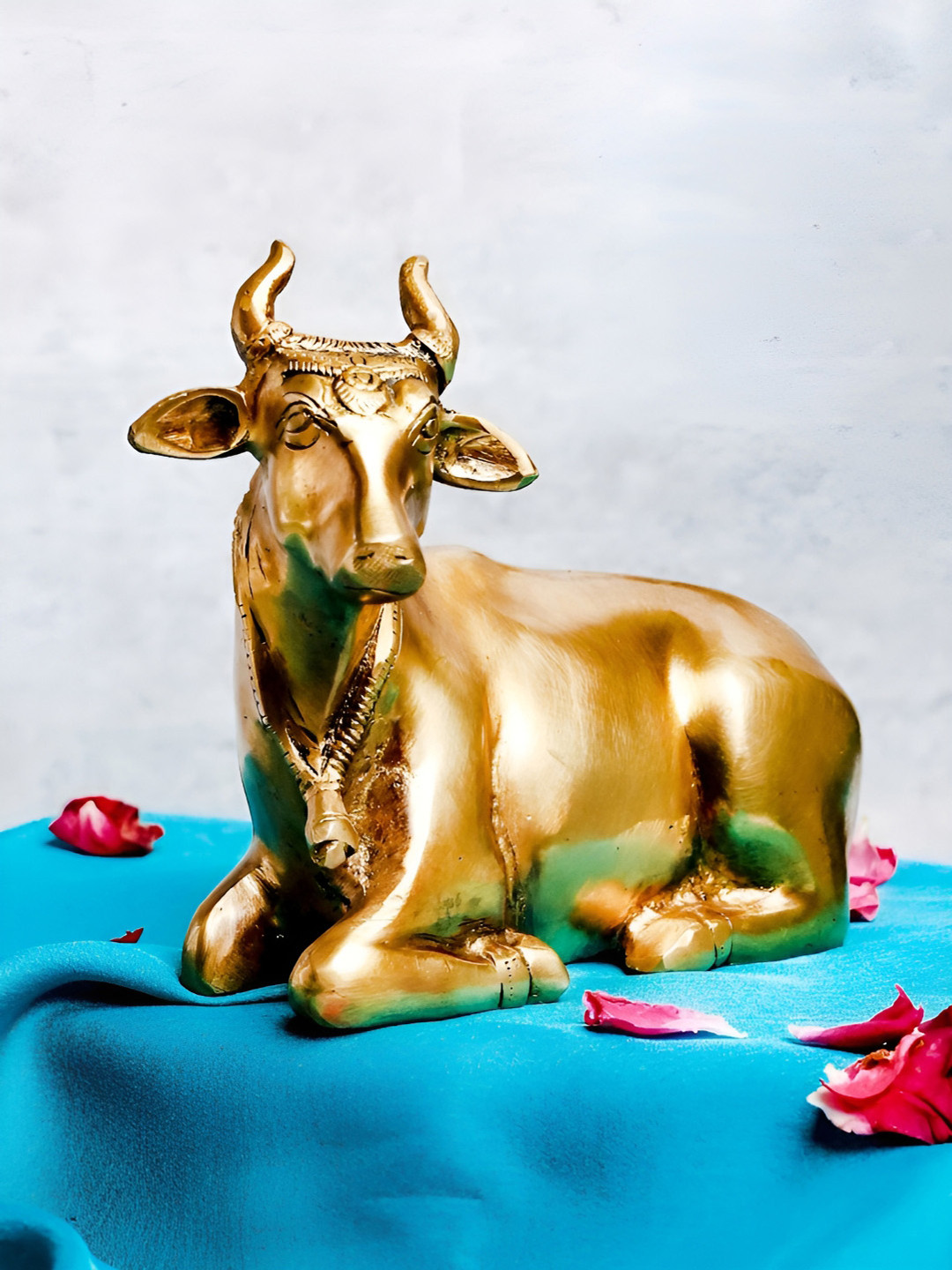 The Advitya Nandi Gold Brass Metallic Prayer Room Small Showpiece - 5.5 Inches