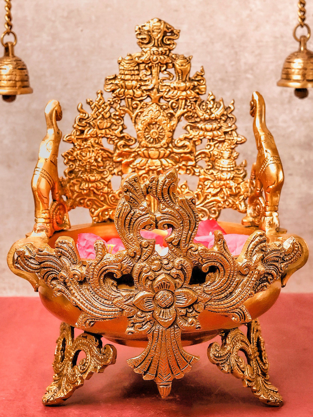 The Advitya Urli Gold Brass Metallic Prayer Room Hand-Crafted Medium Showpiece - 11.8 Inches