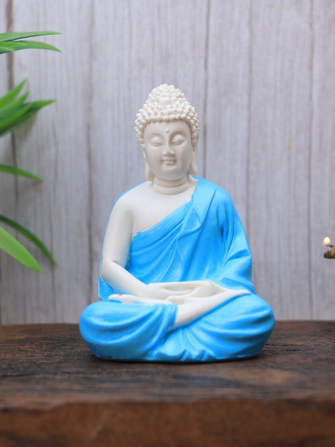 The Advitya Meditating Buddha Sitting Blue Polyresin Matte Prayer Room Small Showpiece - 5.9 Inches