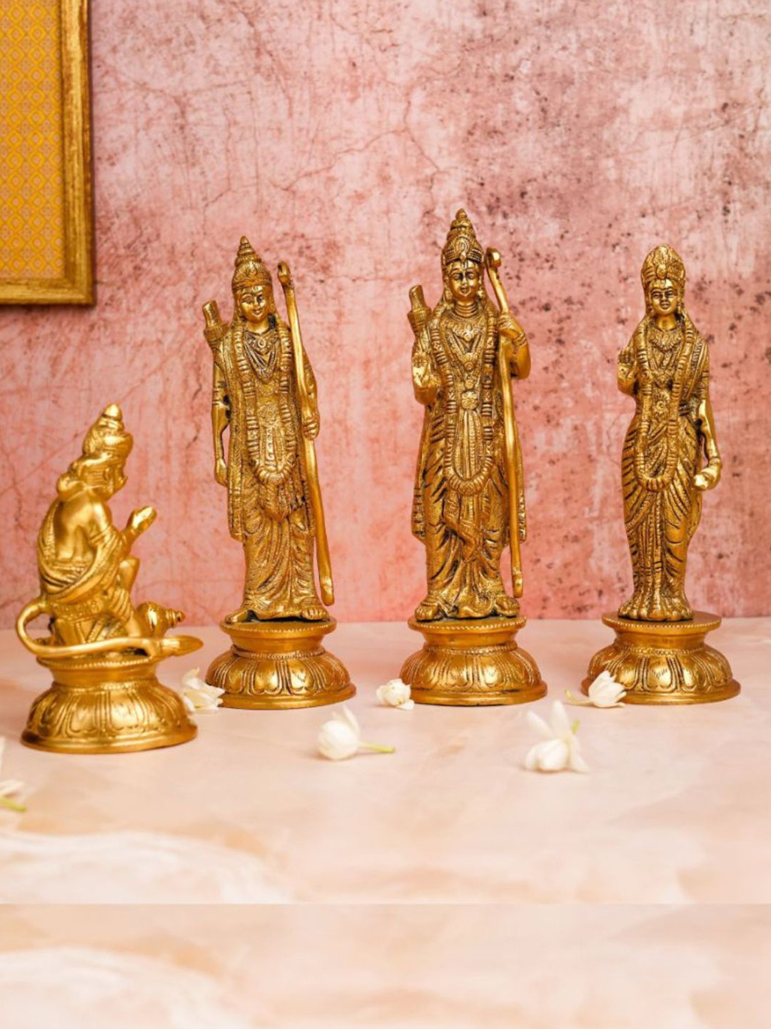 The Advitya Ram Darbar Gold Brass Metallic Prayer Room Set of 4 Medium Showpieces - 9.3 Inches