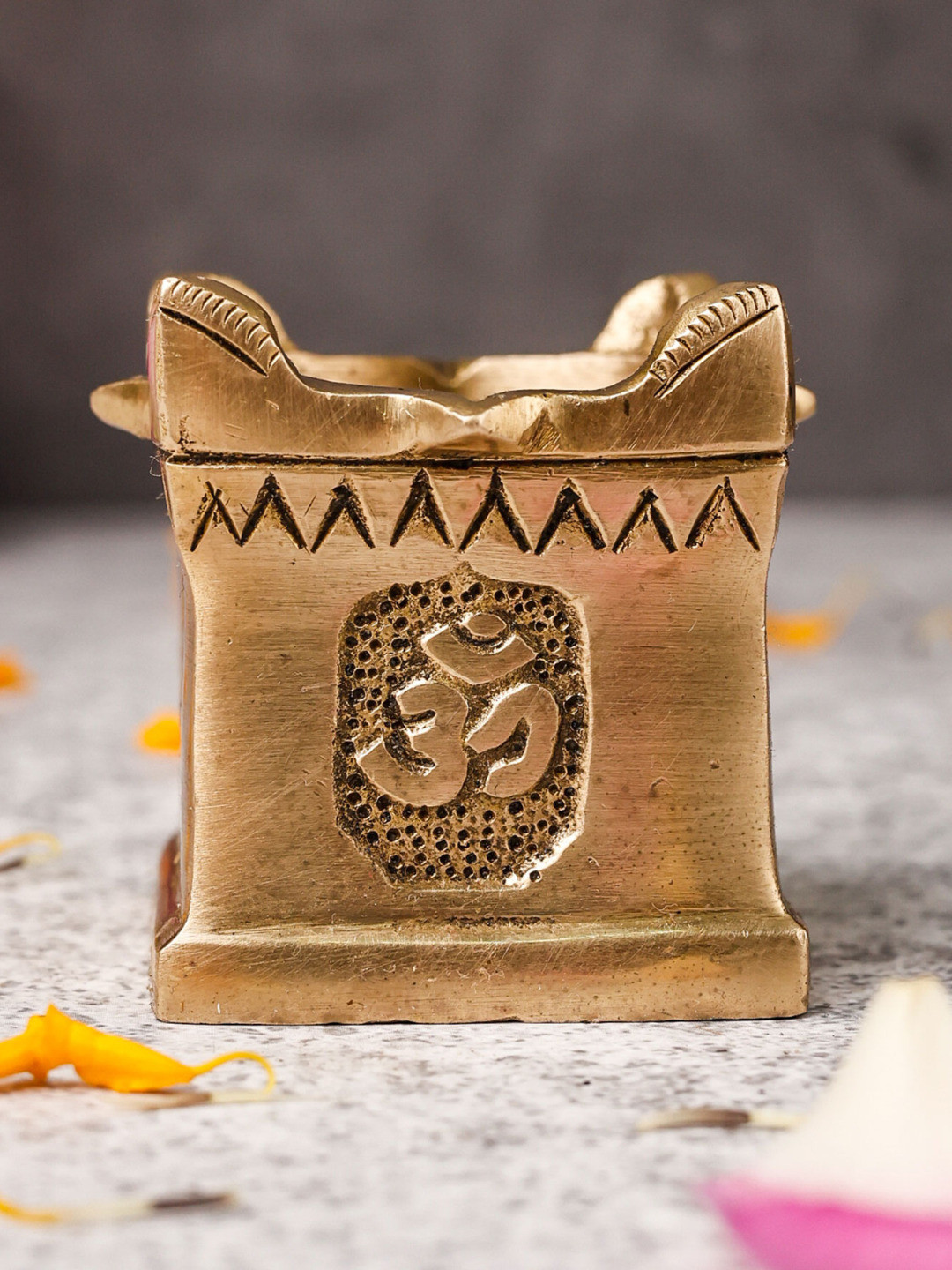 The Advitya Gold Toned Om Engraved Handcrafted Brass Diya