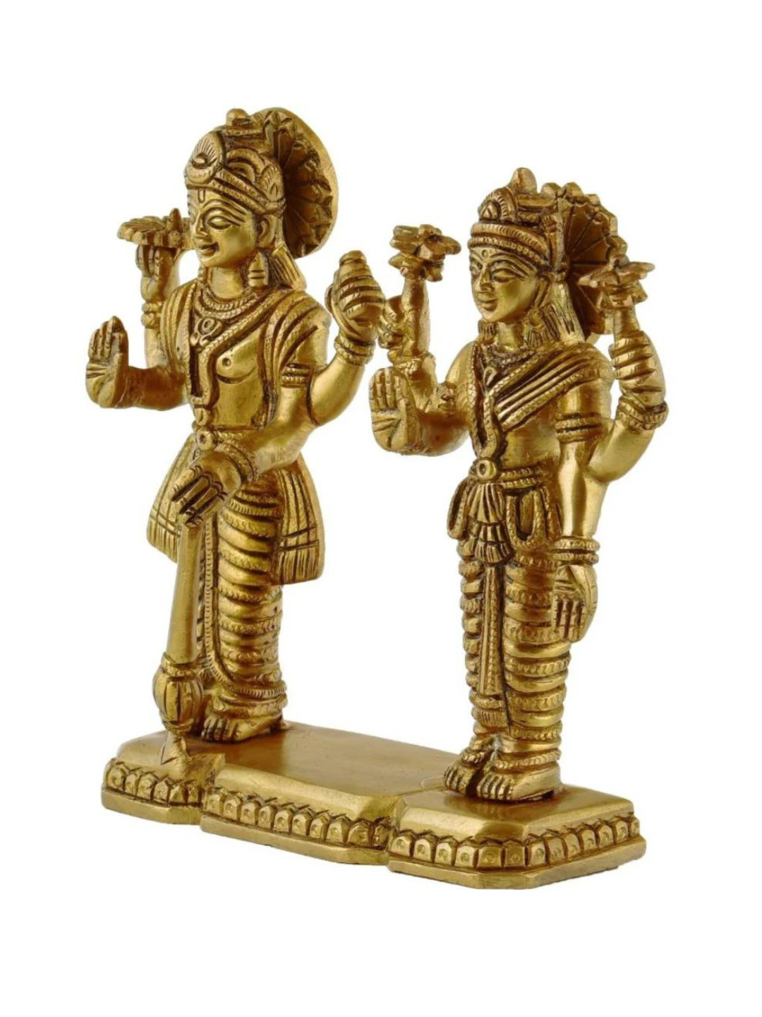 The Advitya Laxmi Vishnu Narayan Gold Brass Metallic Prayer Room Small Showpiece - 6.2 Inches