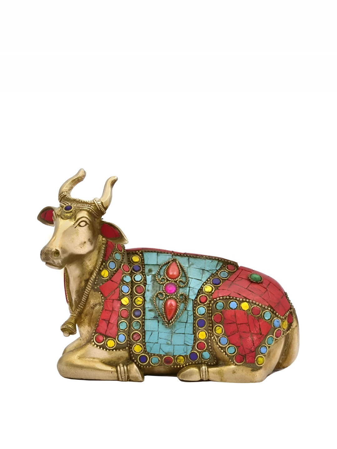 The Advitya Nandi Bull Gold Brass Metallic Prayer Room Small Showpiece - 5.5 Inches