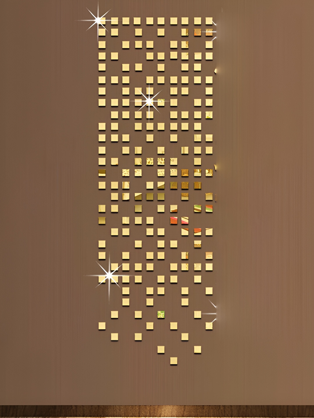 Wall1ders Gold Toned 200 Pieces Acrylic Square Mirror Wall Stickers