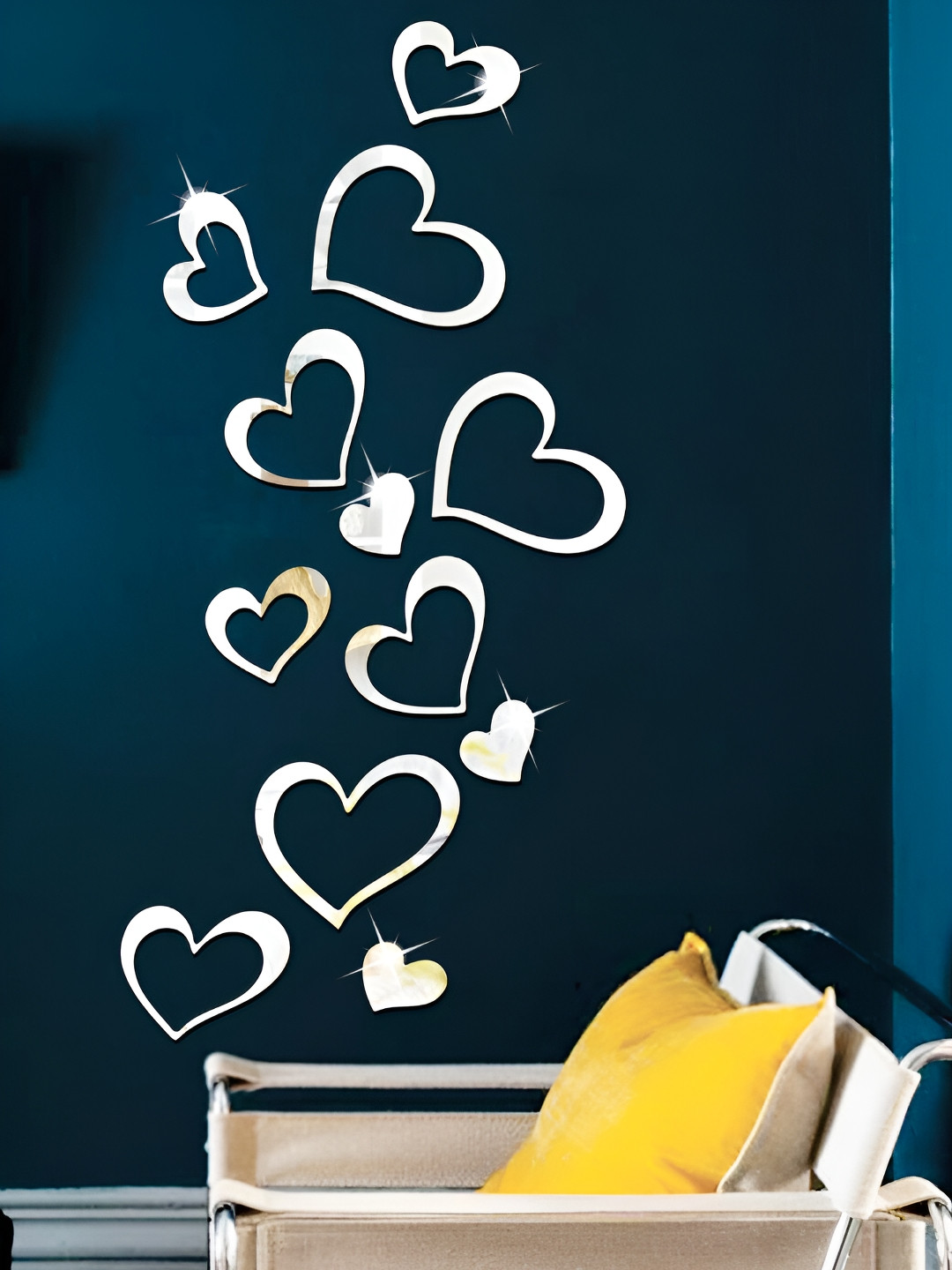 Wall1ders 24 Pieces Silver Heart Shaped Mirror Wall Stickers