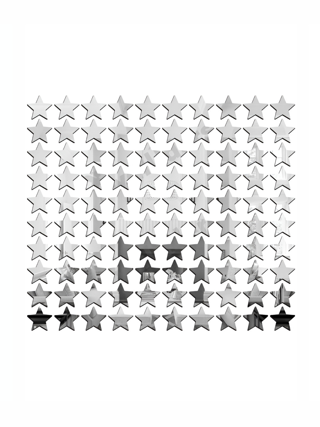 Wall1ders Silver Toned 100 Pieces Acrylic Star Shaped Mirror Wall Stickers