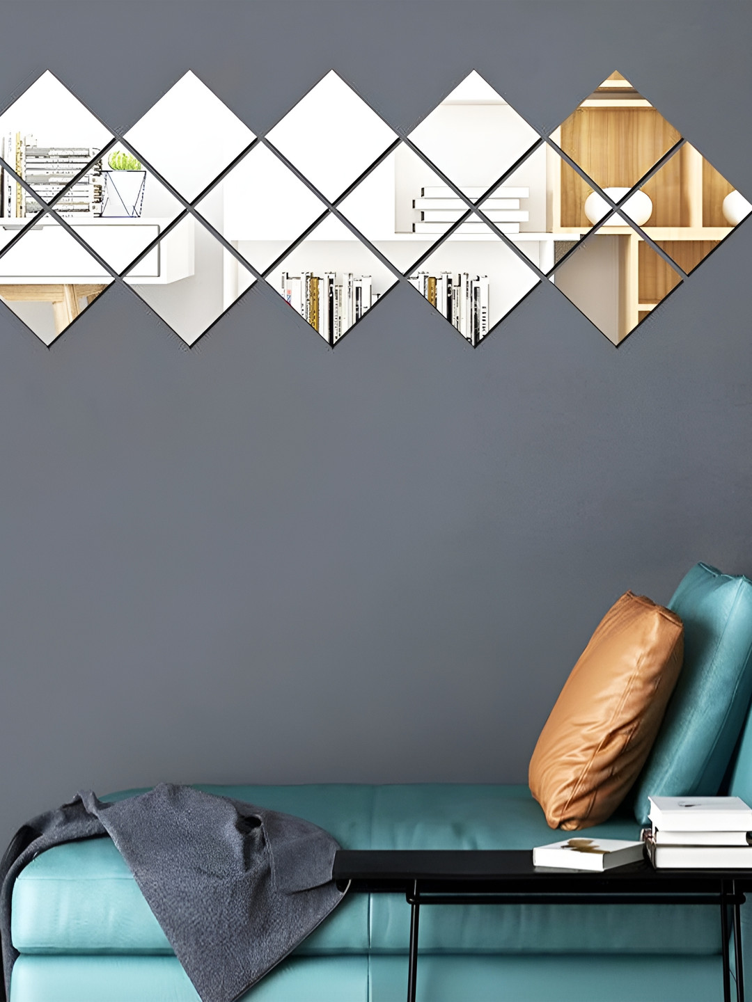 Wall1ders Silver Toned 16 Pieces Square Mirror Wall Stickers