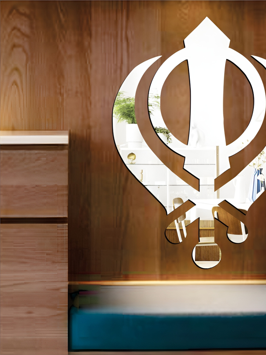 Wall1ders Silver Toned Acrylic Khanda Mirror Wall Stickers