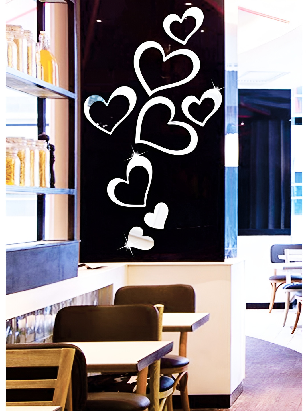 Wall1ders Silver Toned 8 Pieces Acrylic Heart Shaped Mirror Wall Stickers