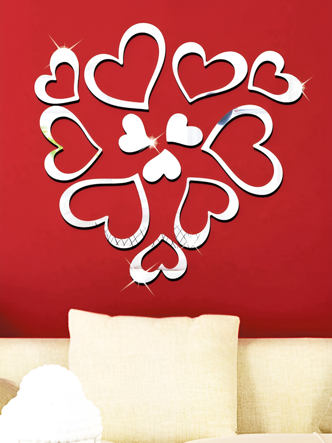 Wall1ders 12 Pieces Silver Heart Shaped Mirror Wall Stickers