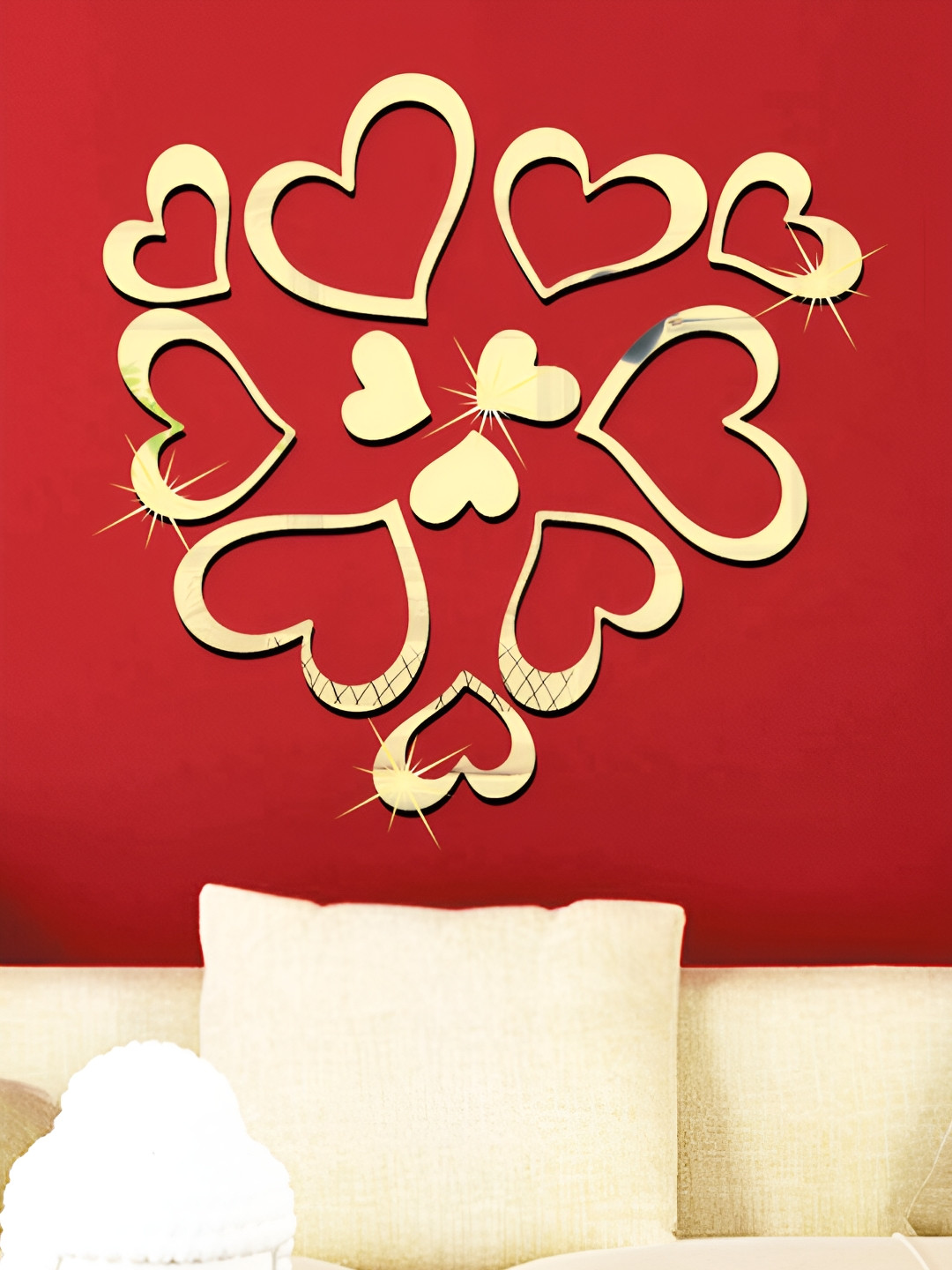 Wall1ders Gold Toned 12 Pieces Acrylic Heart Shaped Mirror Wall Stickers