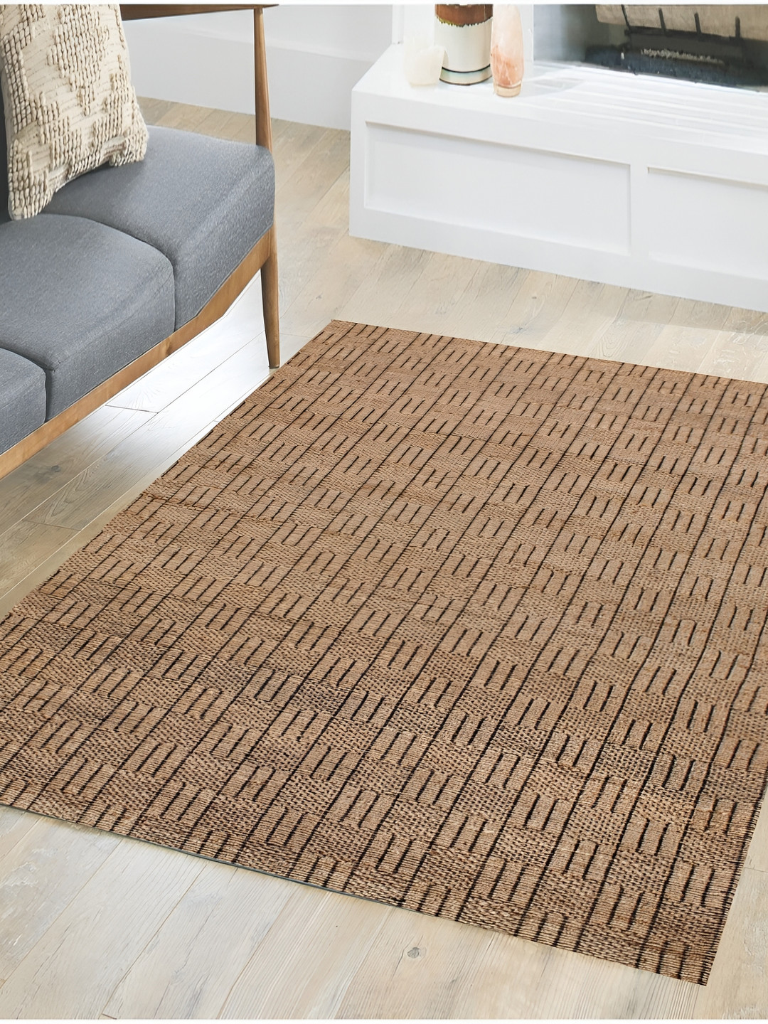 MRIC Beige & Black Rectangle  Jute  Rug for Living Room Carpet