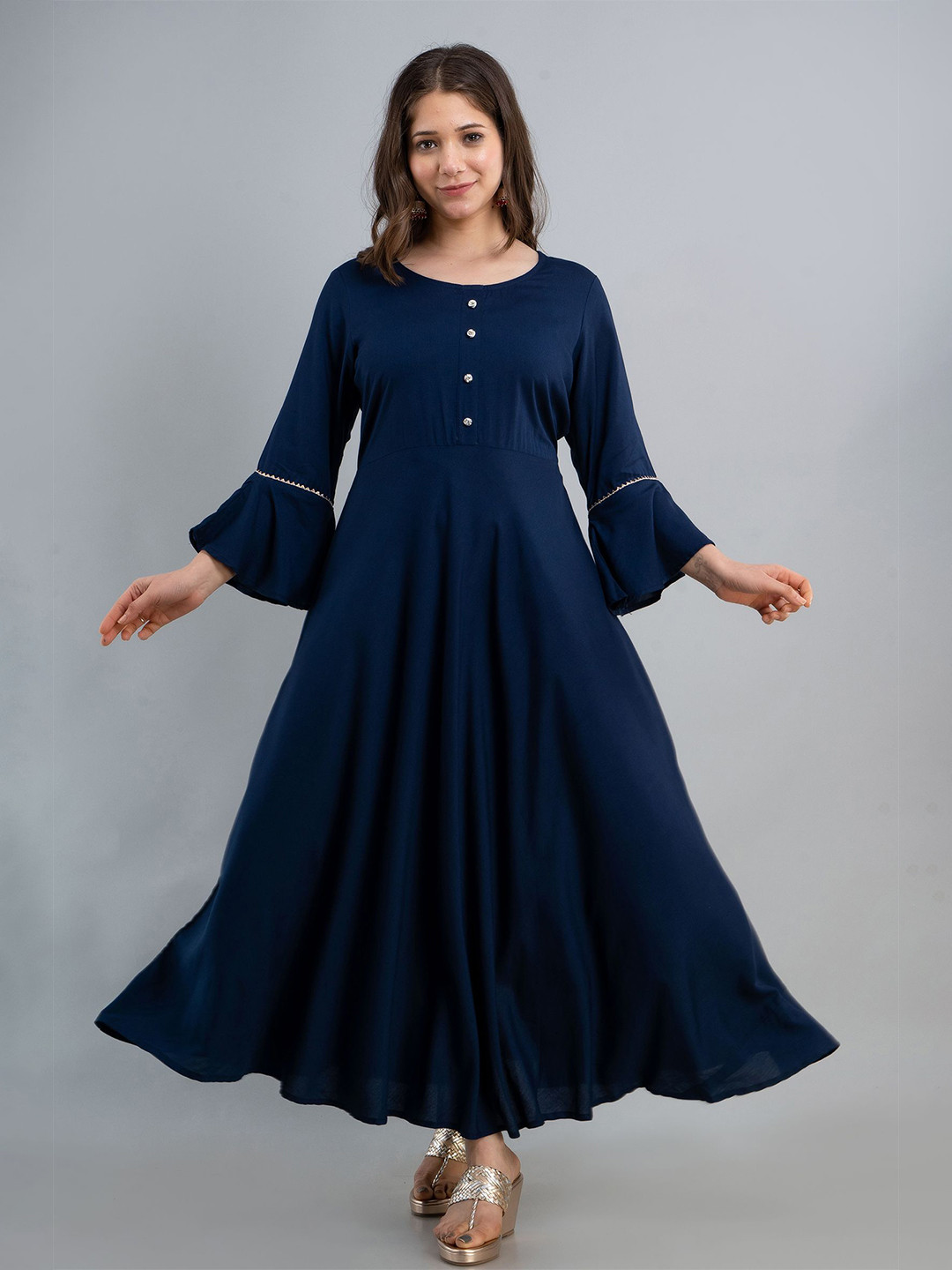 NAMDEV Bell Sleeves Gotta Patti Maxi Ethnic Dress Kurta