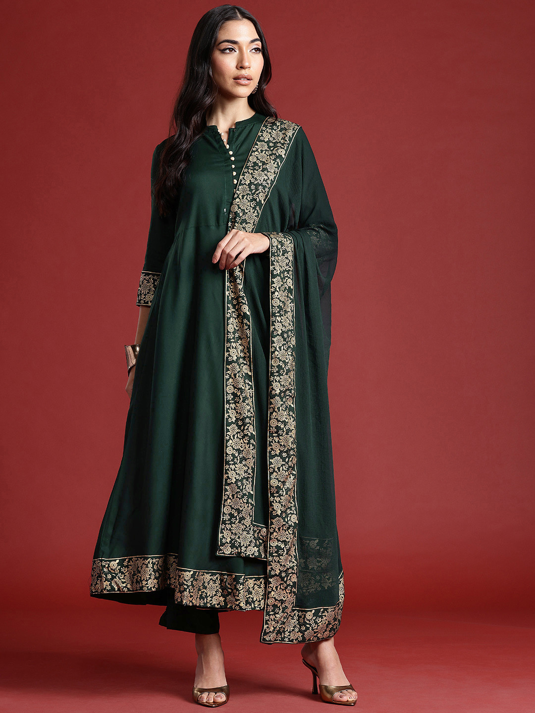 Anouk Women A-Line Kurta with Trousers & Dupatta