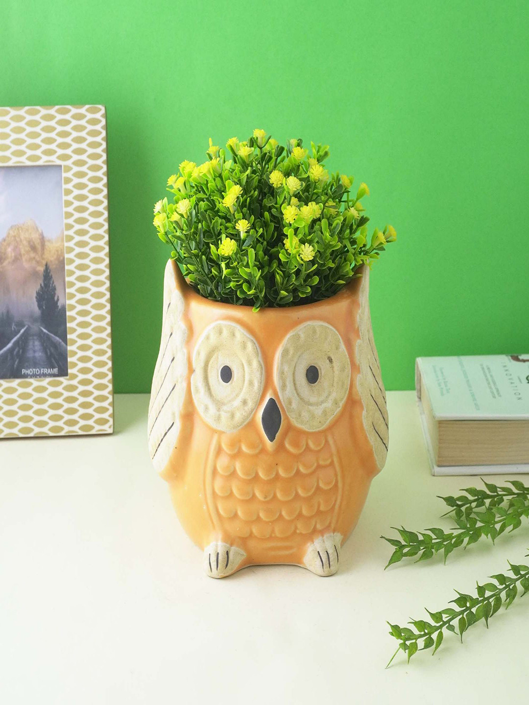 The Decor Mart Orange & Beige Printed Ceramic Owl Planter