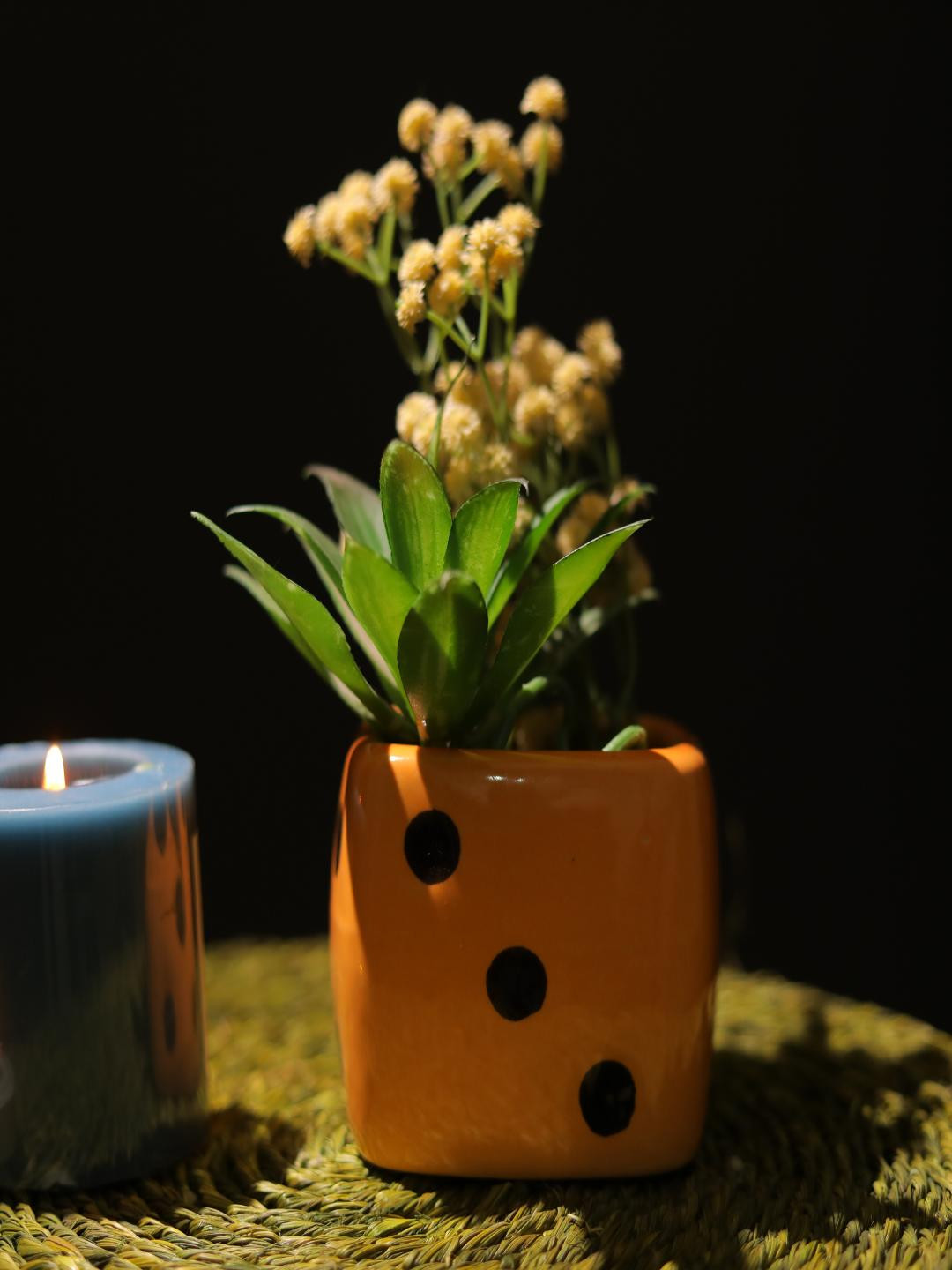 The Decor Mart Orange Textured Ceramic Dice Planter