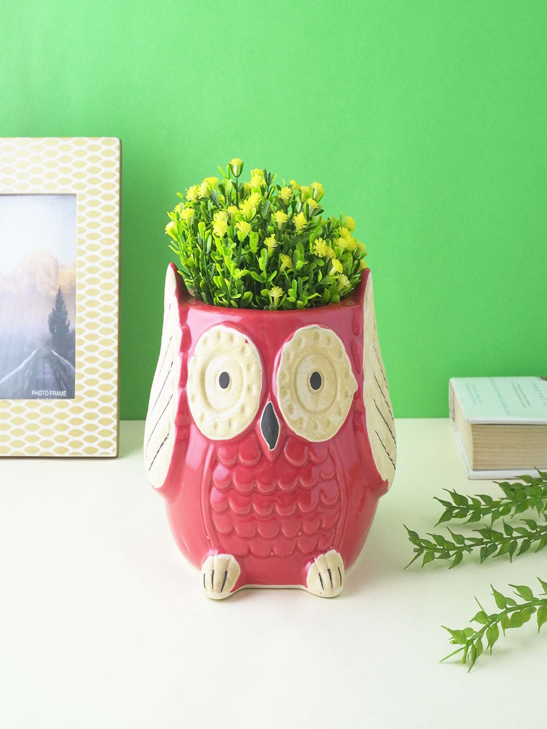 The Decor Mart Red & Beige Printed Ceramic Owl Planter