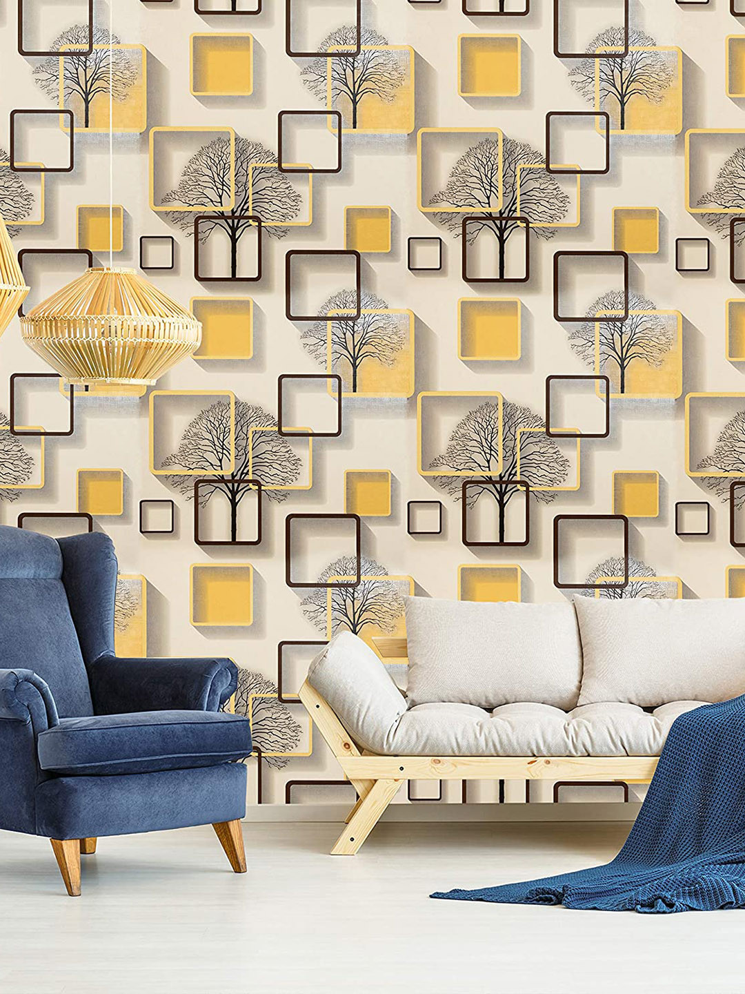 KAAF Yellow Box Printed Self Adhesive Wallpaper