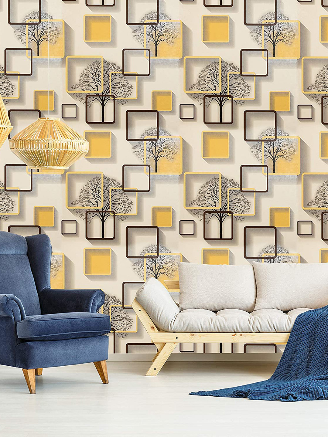 KAAF Yellow Box Printed Self Adhesive Wallpaper