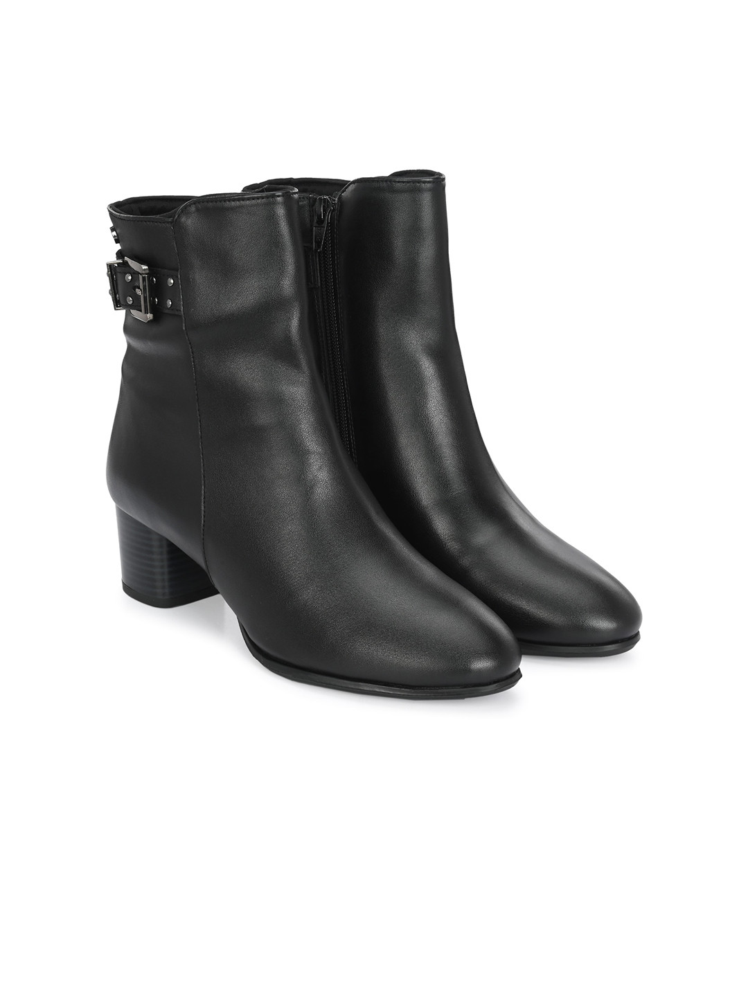 Delize Women Mid Top Vegan Leather Block-Heeled Regular Boots With Buckle Detail