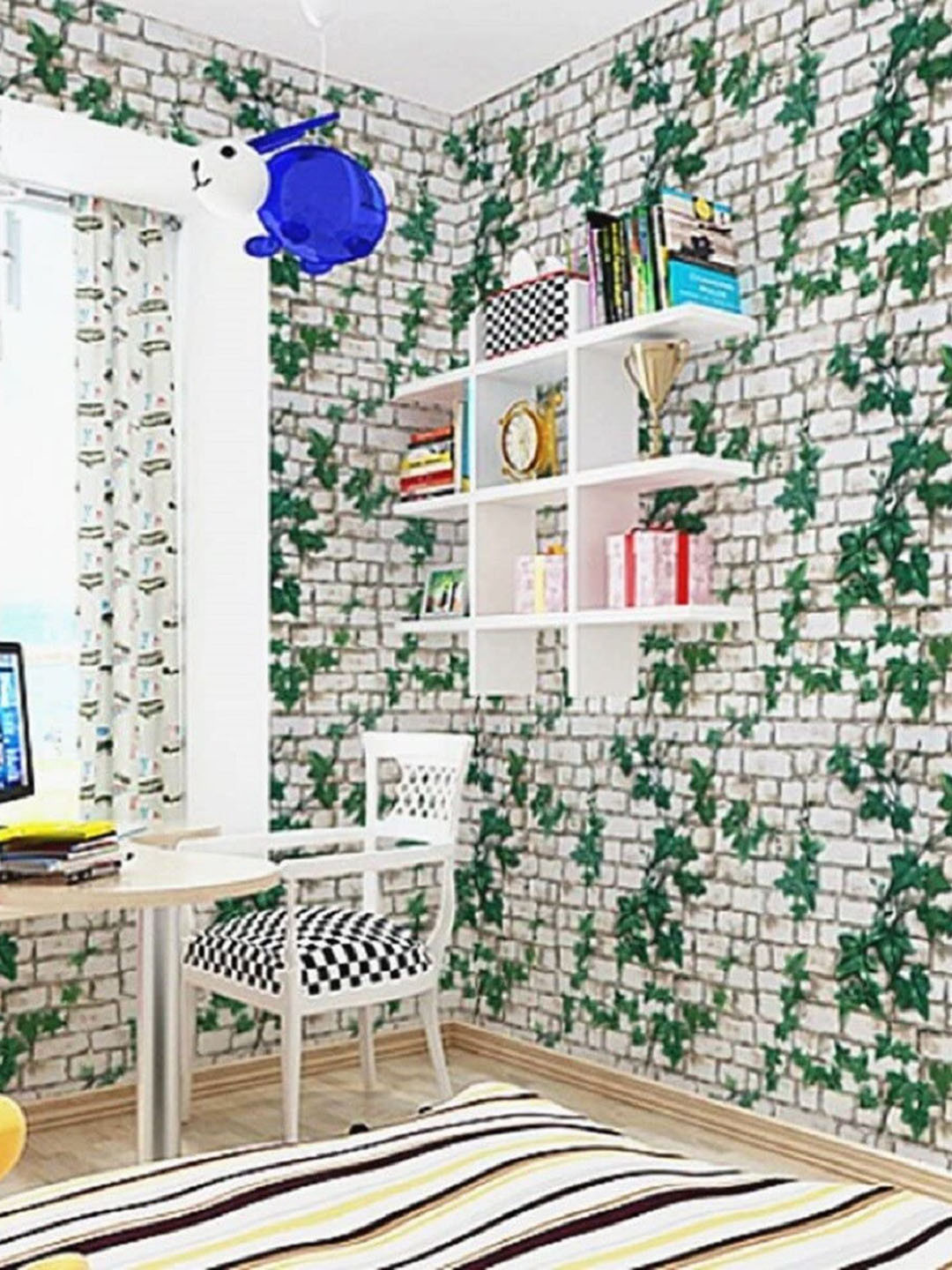 KAAF Green & White Leafy Printed Self Adhesive Wallpaper