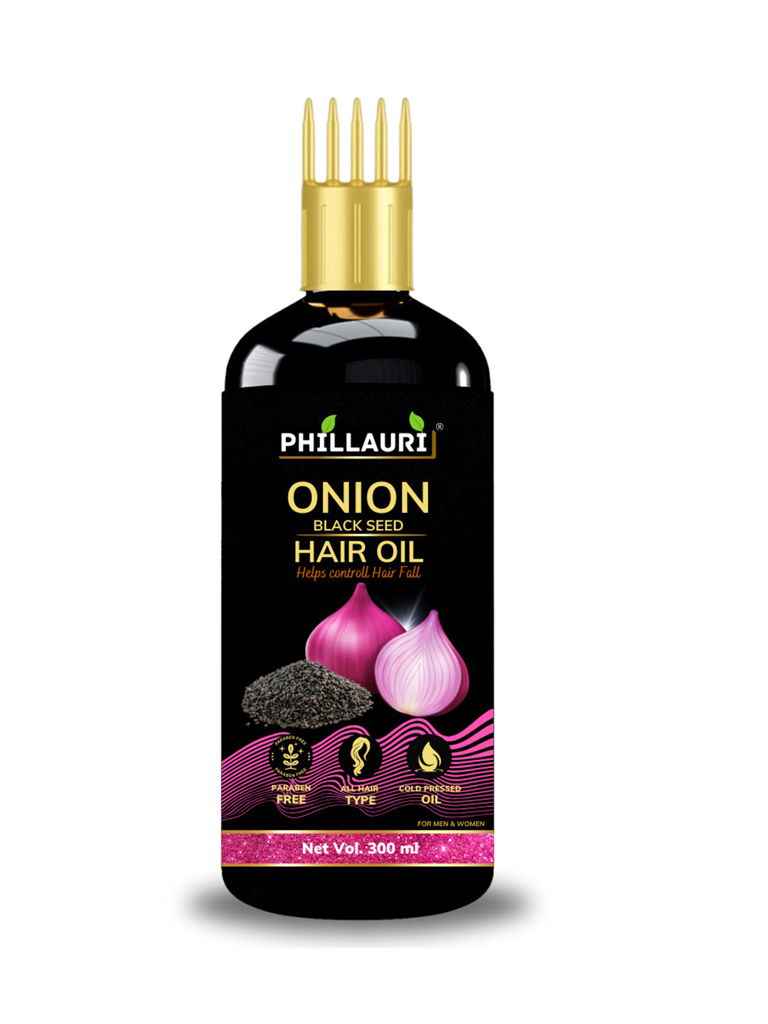 Phillauri Onion Black Seed Hair Oil With Comb Applicator For Hair Growth - 300ml