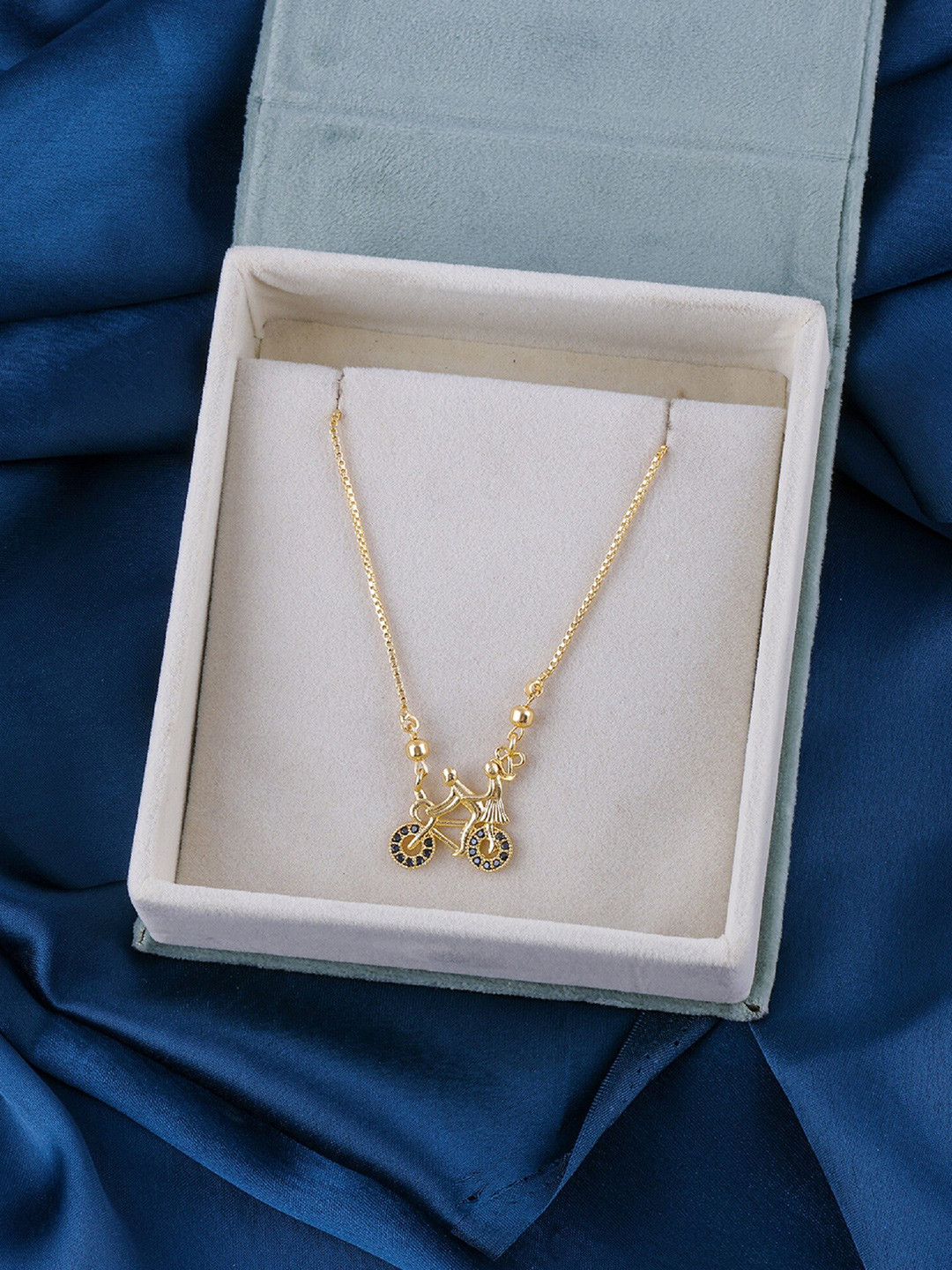 DressBerry Gold-Plated Bicycle-Shaped Stone-Studded Pendant & Chain