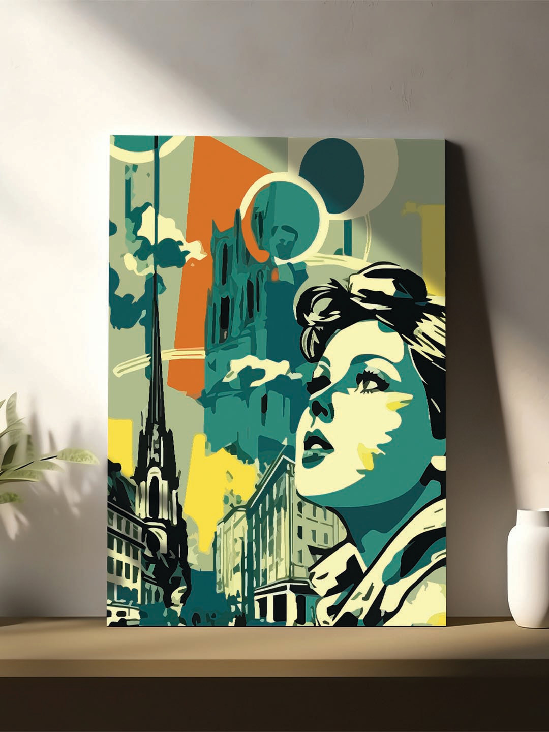 Art Street Green & Orange Face Pop Canvas Painting Wall Art
