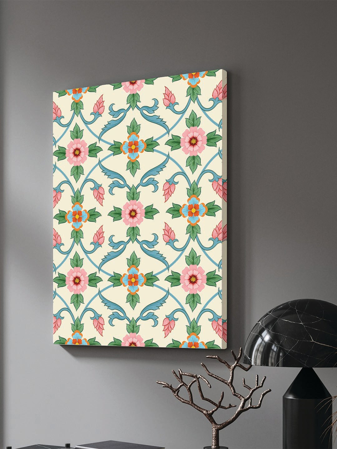 Art Street Cream & Blue Floral and Botanical Canvas Painting Wall Art