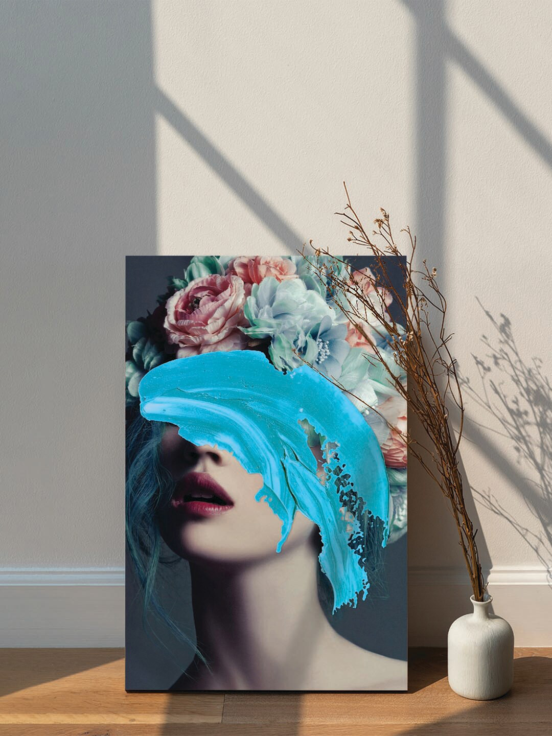 Art Street Blue & Beige Abstract Roses Canvas Painting Wall Art