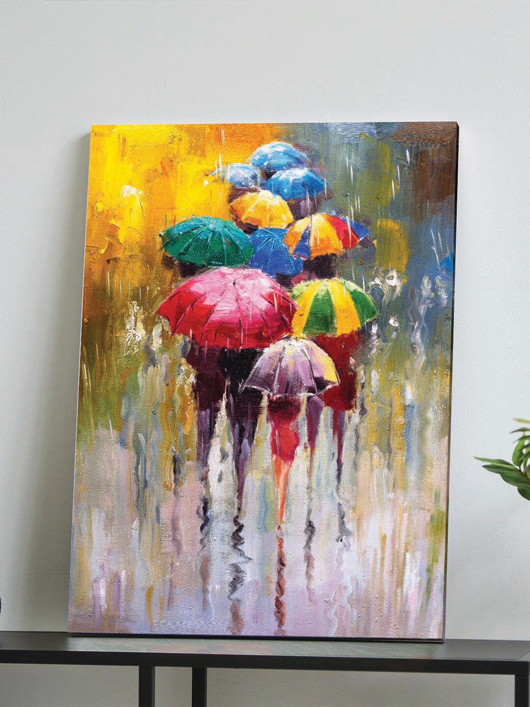 Art Street Yellow & Green Umbrella Canvas Painting Wall Art