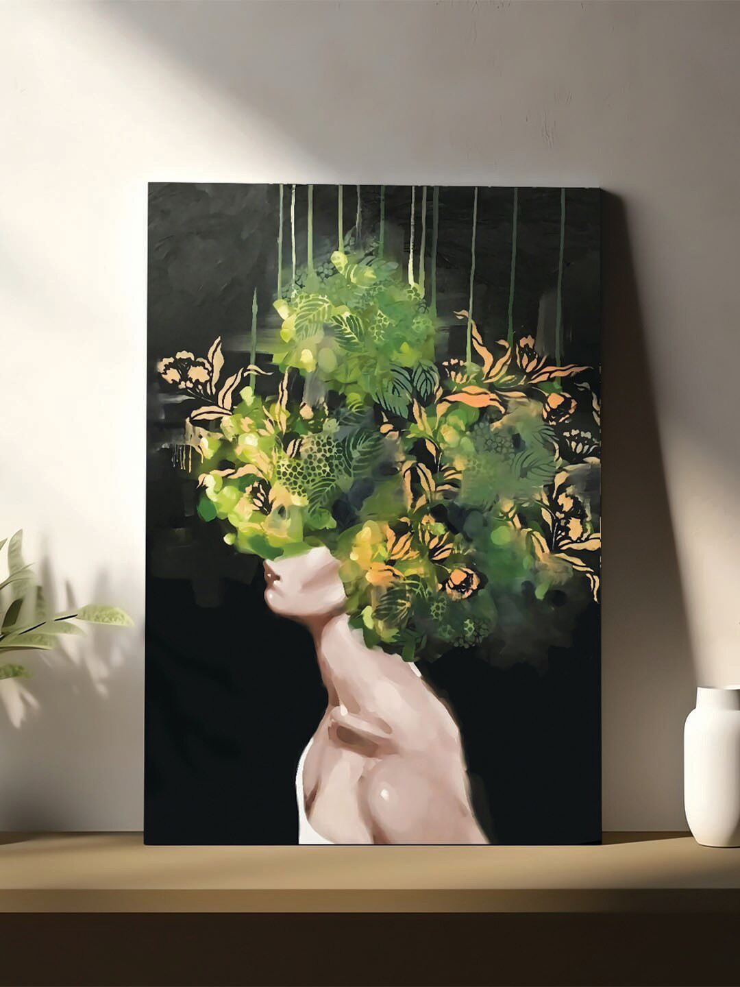 Art Street Green & Black Garden Canvas Painting Wall Art