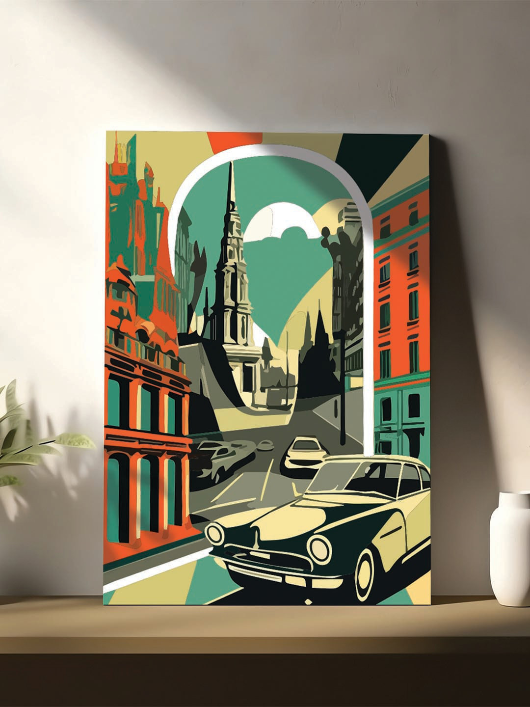 Art Street Green & Red Britain Retro City Canvas Painting Wall Art