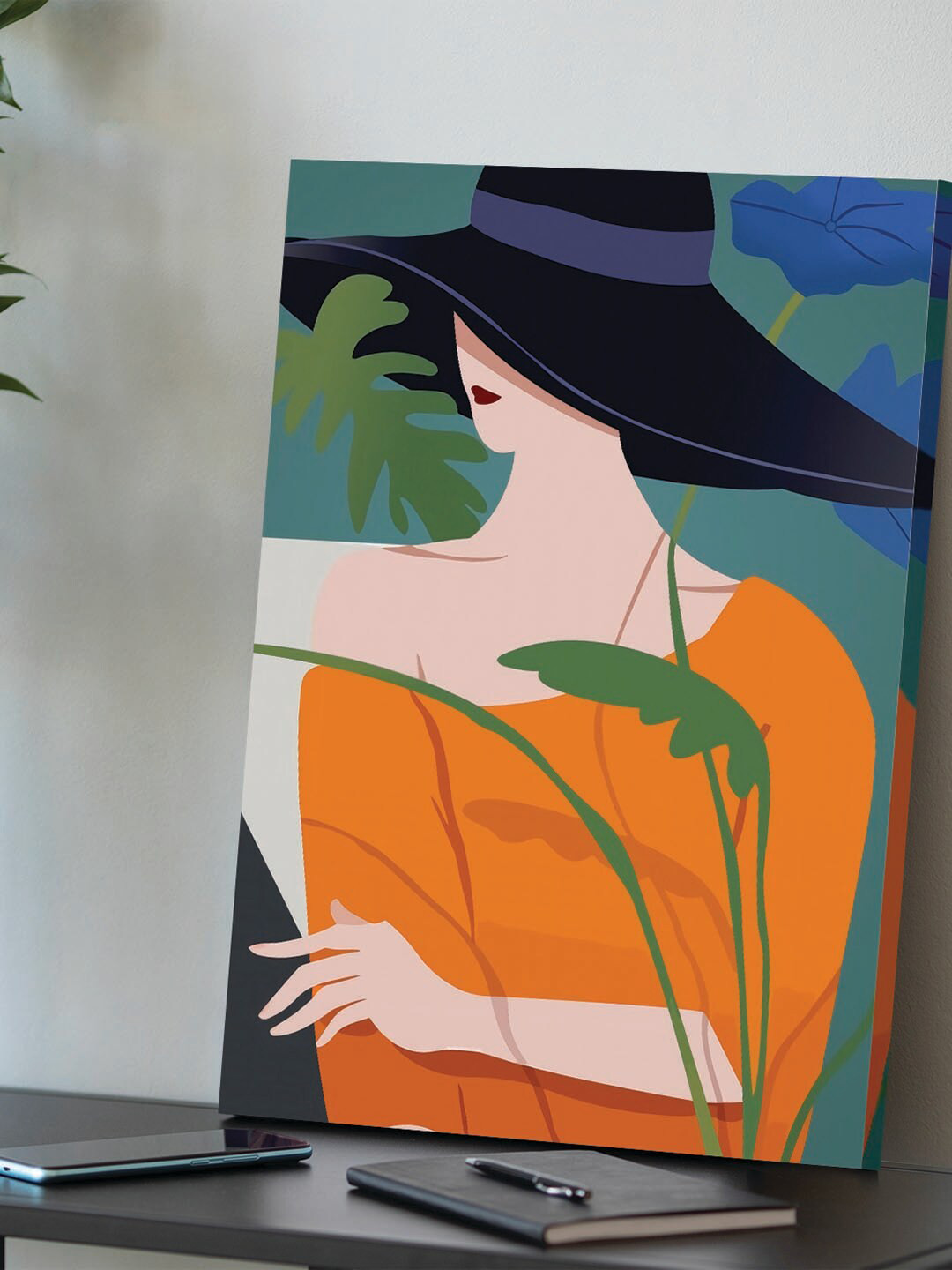Art Street Hat Lady Art Canvas Wall Rectangle Paintings Wall Art -16 x 22 In