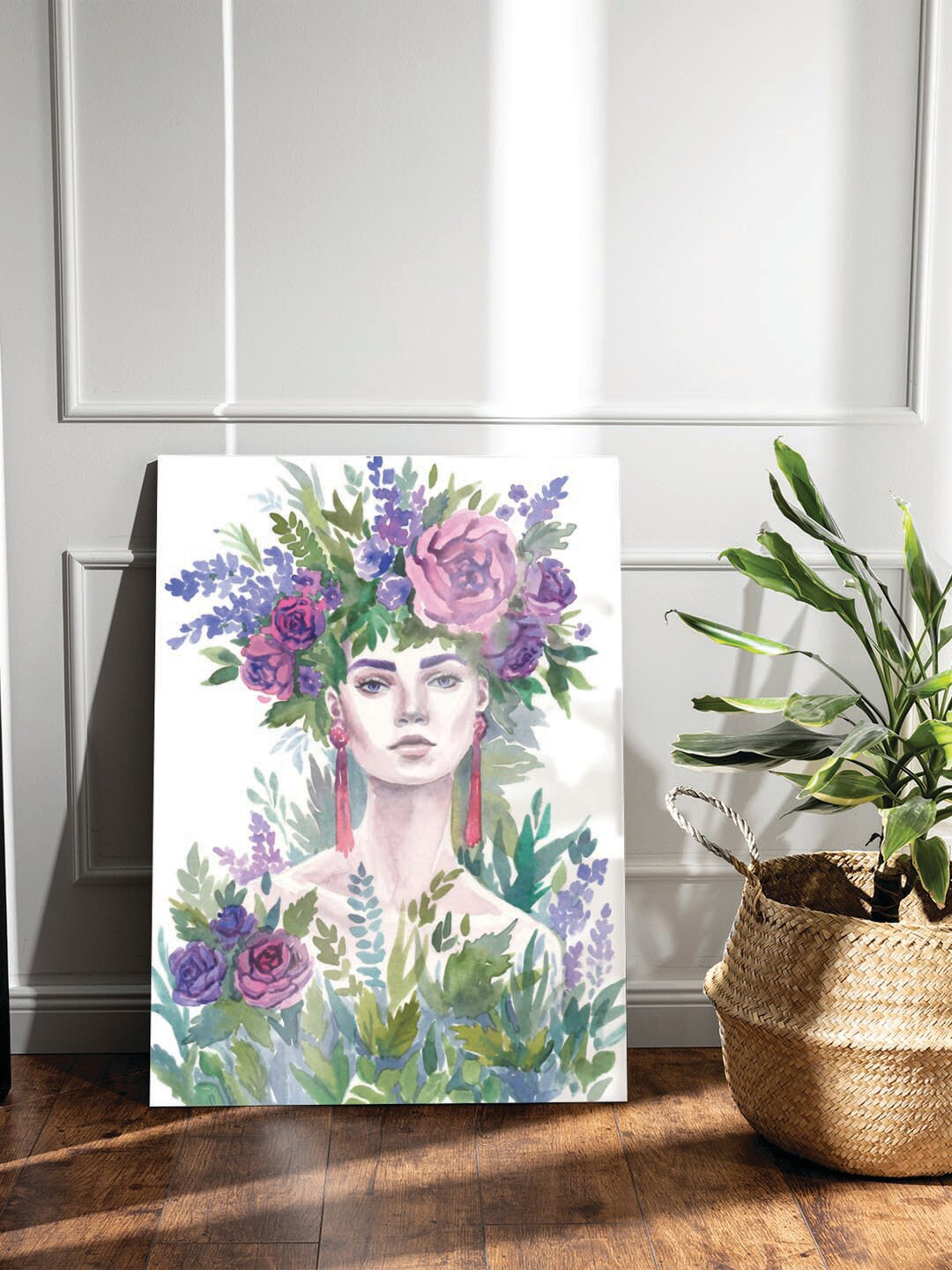 Art Street White & Green Crown On Lady Head Canvas Painting Wall Art