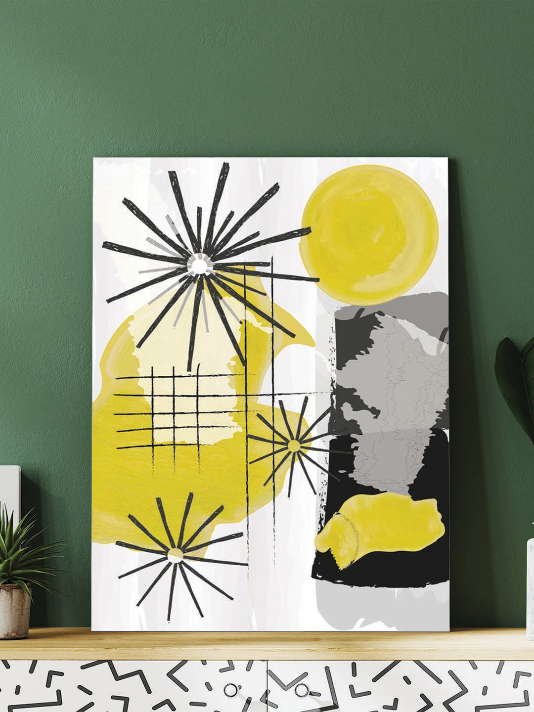 Art Street White & Yellow Abstract Planet Canvas Painting Wall Art