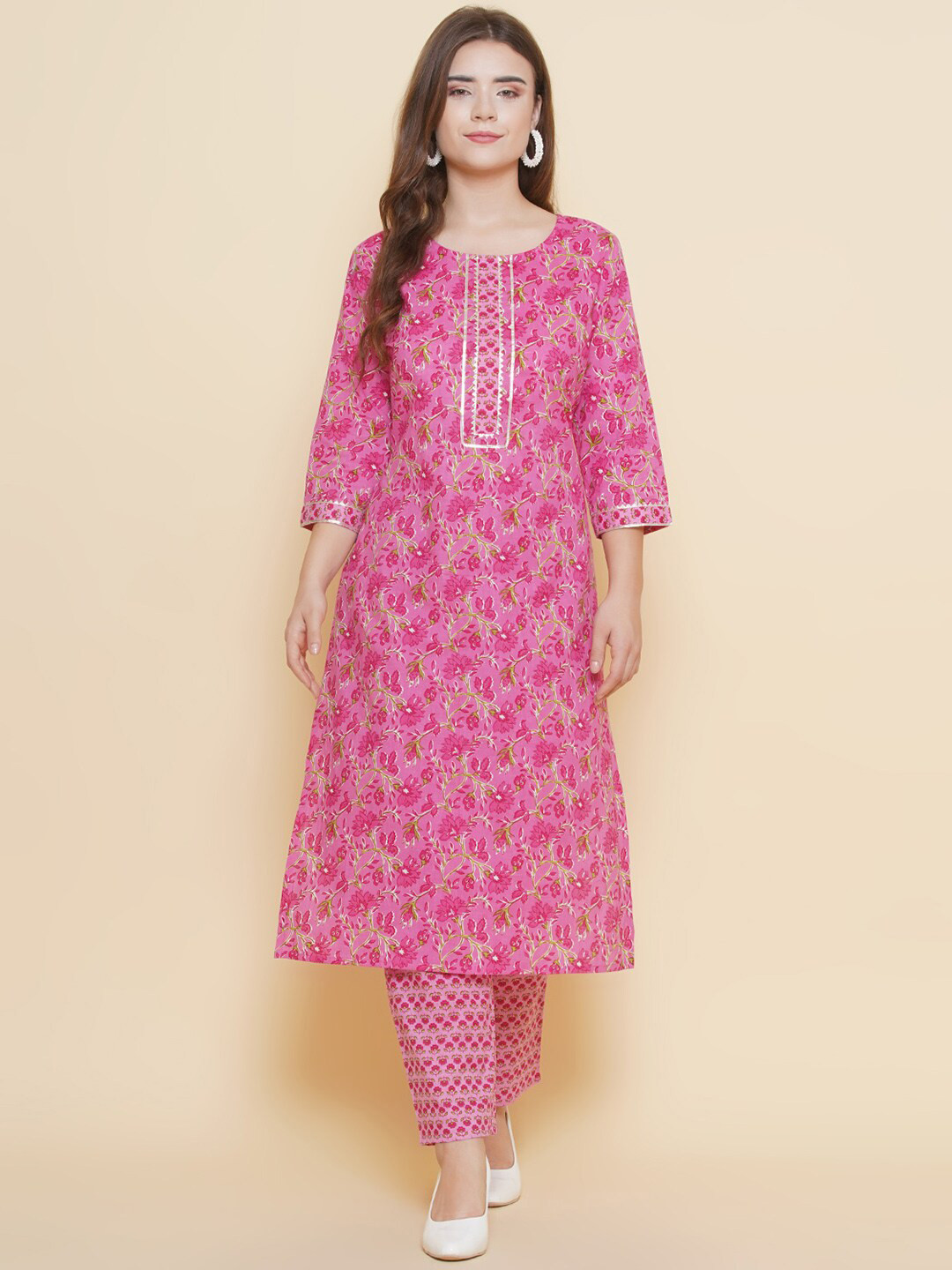 NAMA'S Floral Printed Gotta Patti Indigo Pure Cotton Straight Kurta with Trouser
