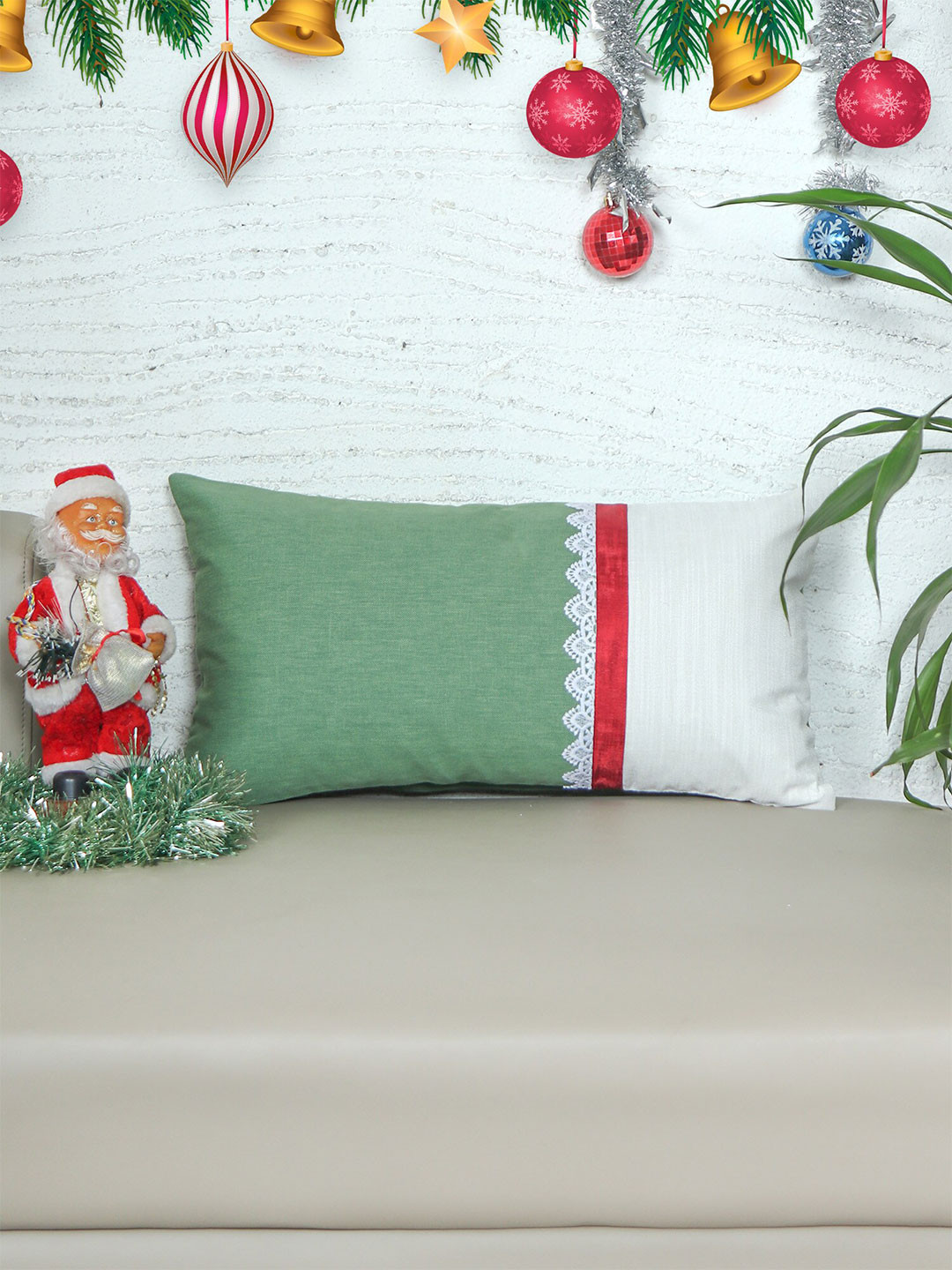 ZEBA Embroidered Polycotton Lightweight Patchwork Rectangle Cushion Cover - 11.8x22In