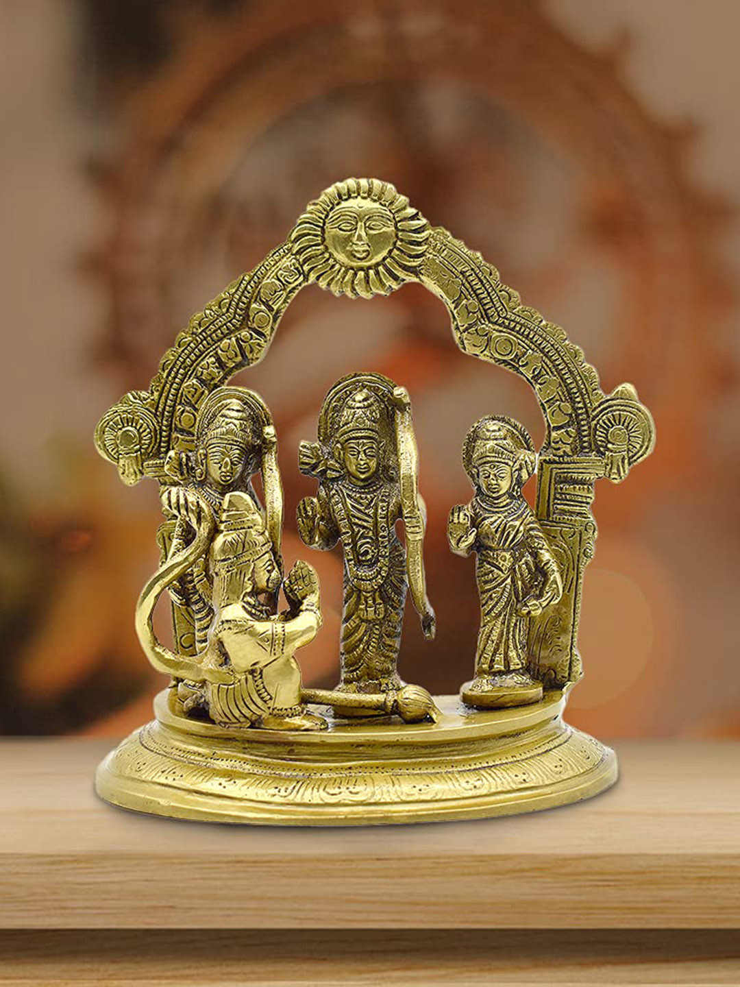 PujaNPujari Ram Darbar Gold Metal Metallic Prayer Room Medium Showpiece - 7.1 Inches