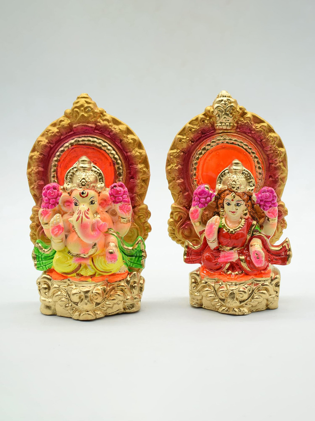 PujaNPujari Lakshmi Ganesh Yellow Clay Natural Prayer Room Set of 2 Medium Showpieces - 5.5 Inches