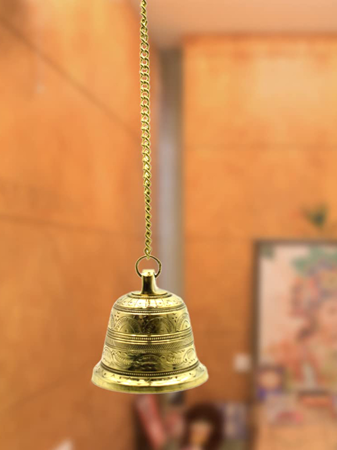 PujaNPujari Gold Toned Hanging Bell For Puja Room