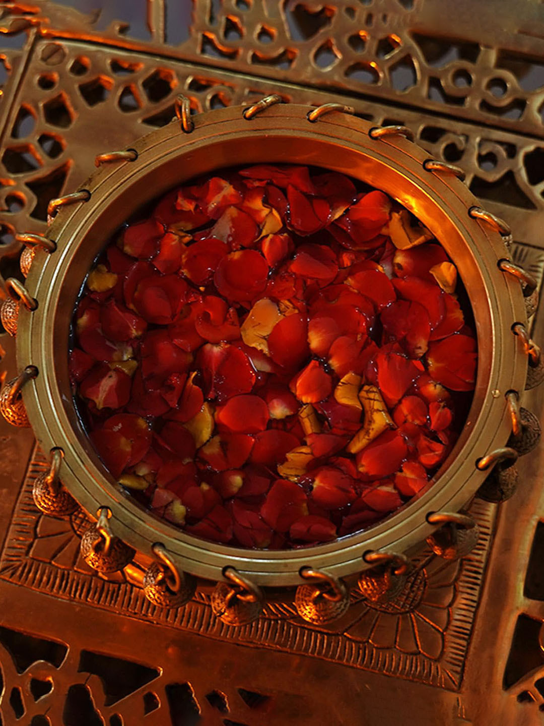 PujaNPujari Gold Toned Brass Round Design Urli Decoration Bowl