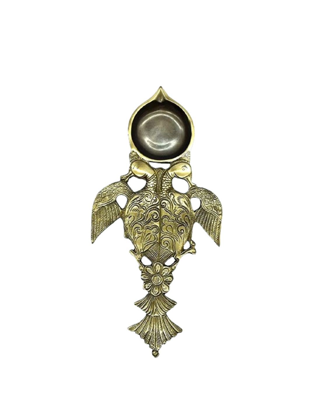 PujaNPujari Gold-Tone & Yellow Twin Peacock Design Aarti Pooja Spoon