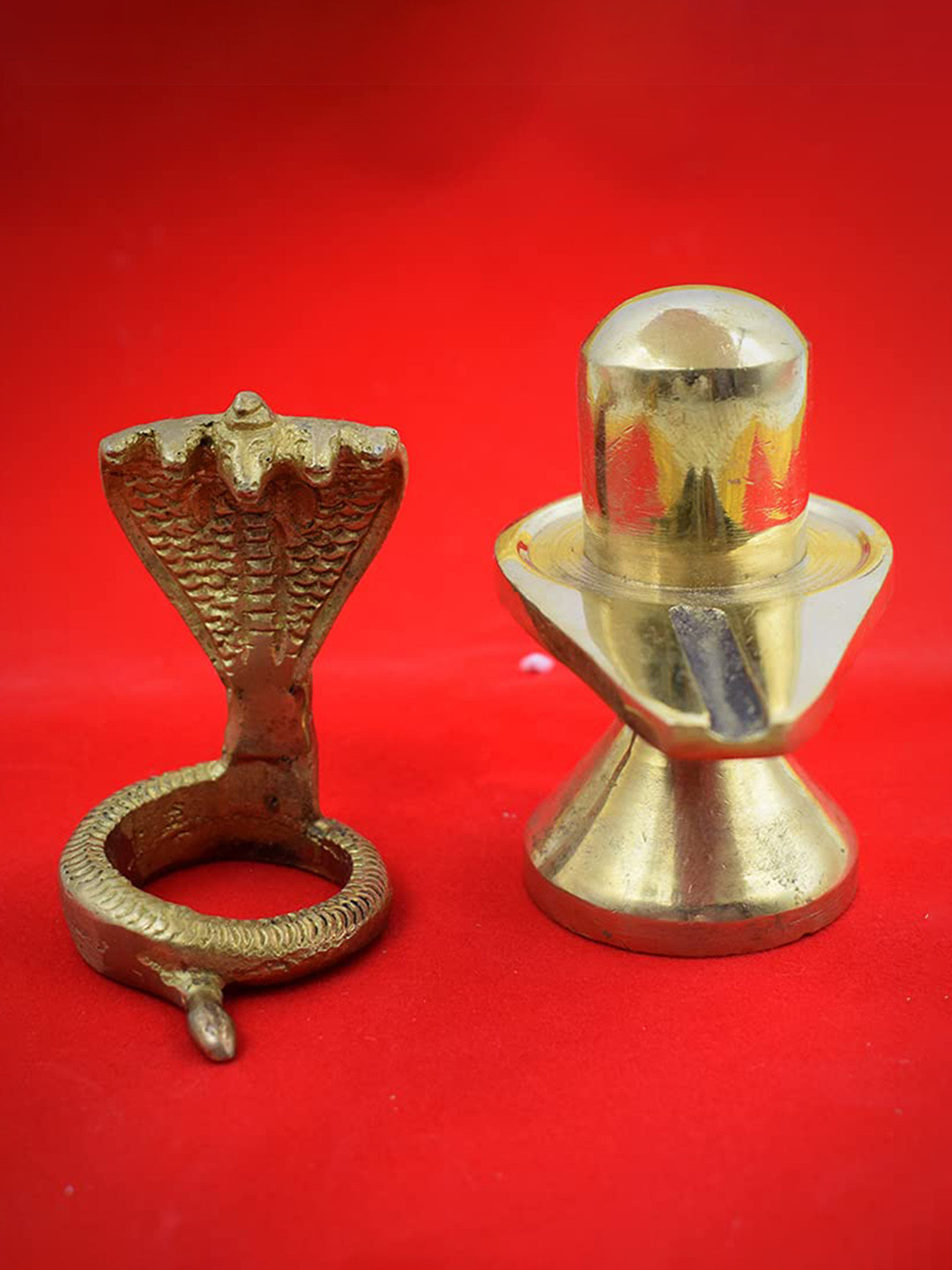 PujaNPujari Gold Toned Shiva Lingam With Sheshnag Murti