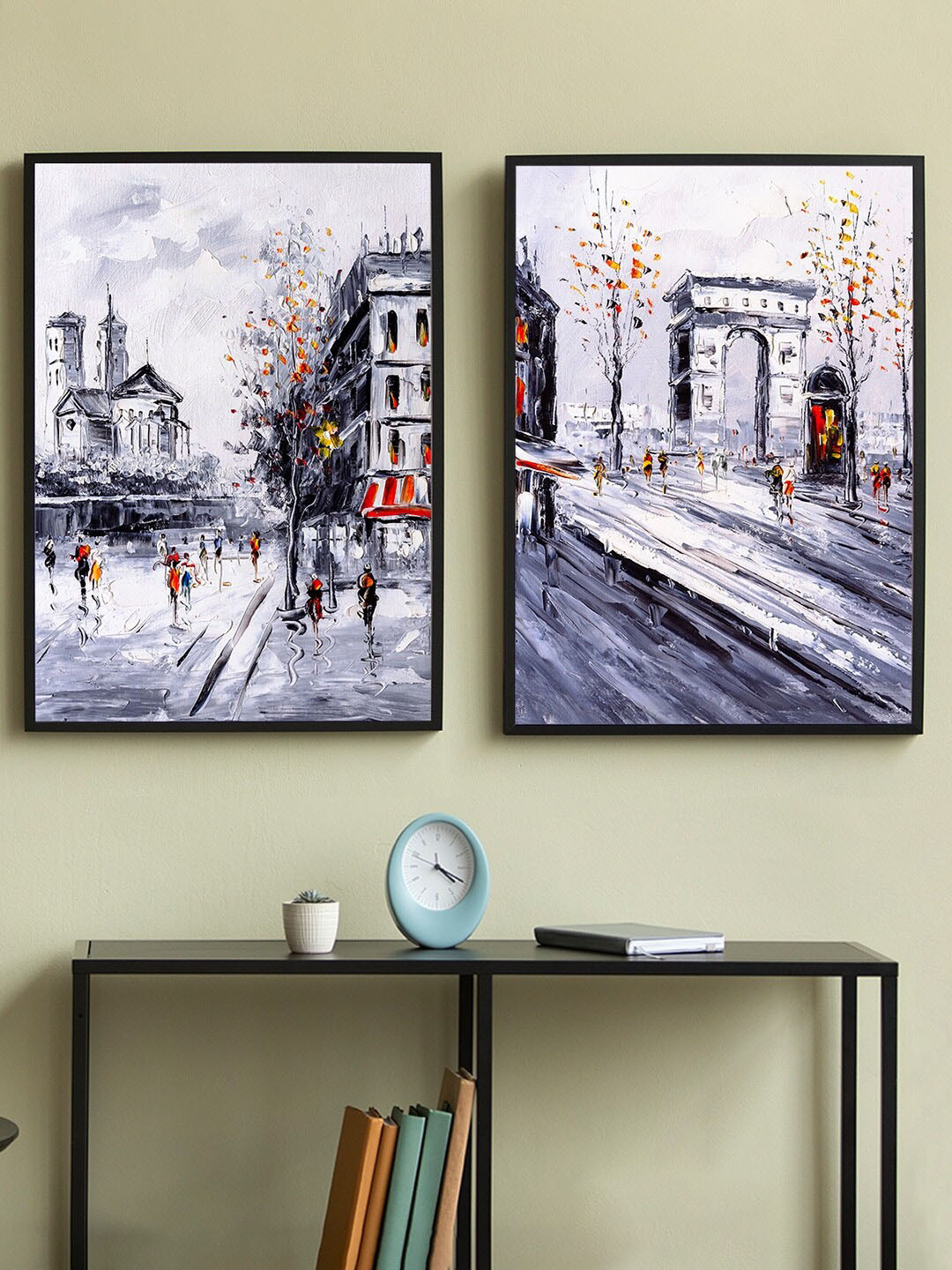 Art Street Grey & Black 2 Piece Paris City Street Painting Wall Art