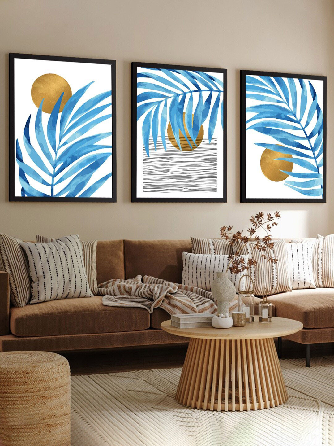 Art Street White & Gold Toned 3 Piece Amber Tropical Painting Wall Art