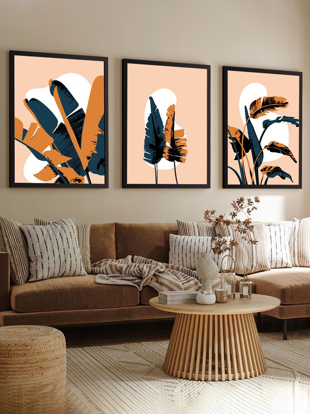Art Street Beige & Brown 3 Pieces Amber Tropical Painting Wall Art