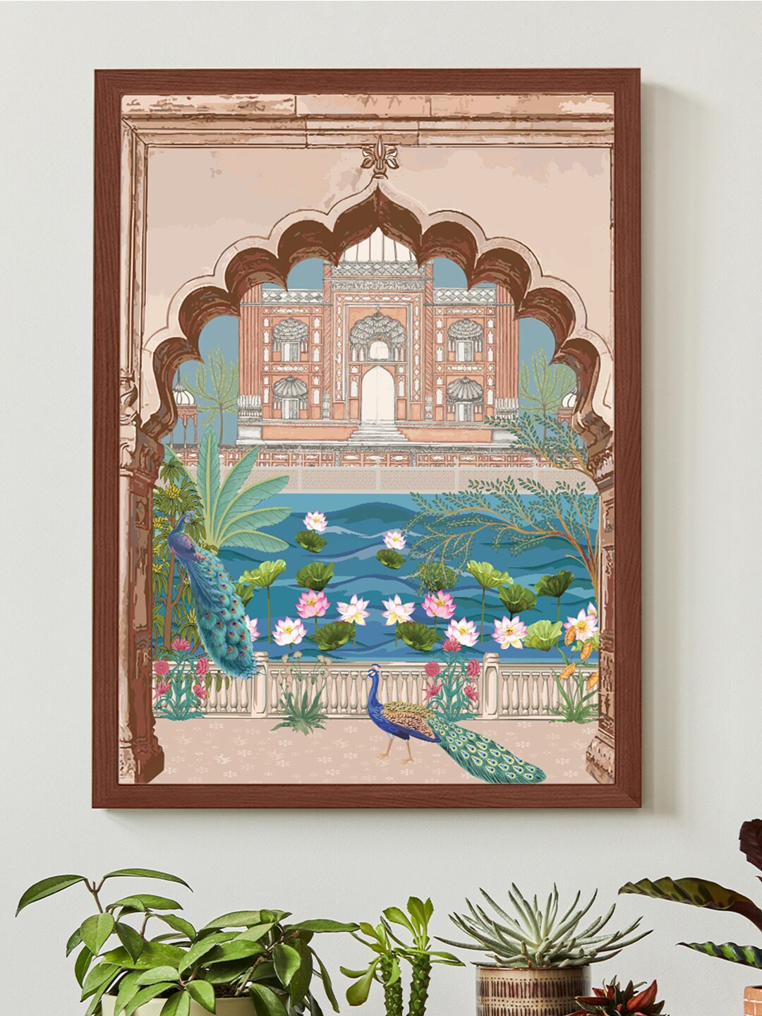 Art Street Brown & Blue Peacock in Mughal Tomb Painting Wall Art