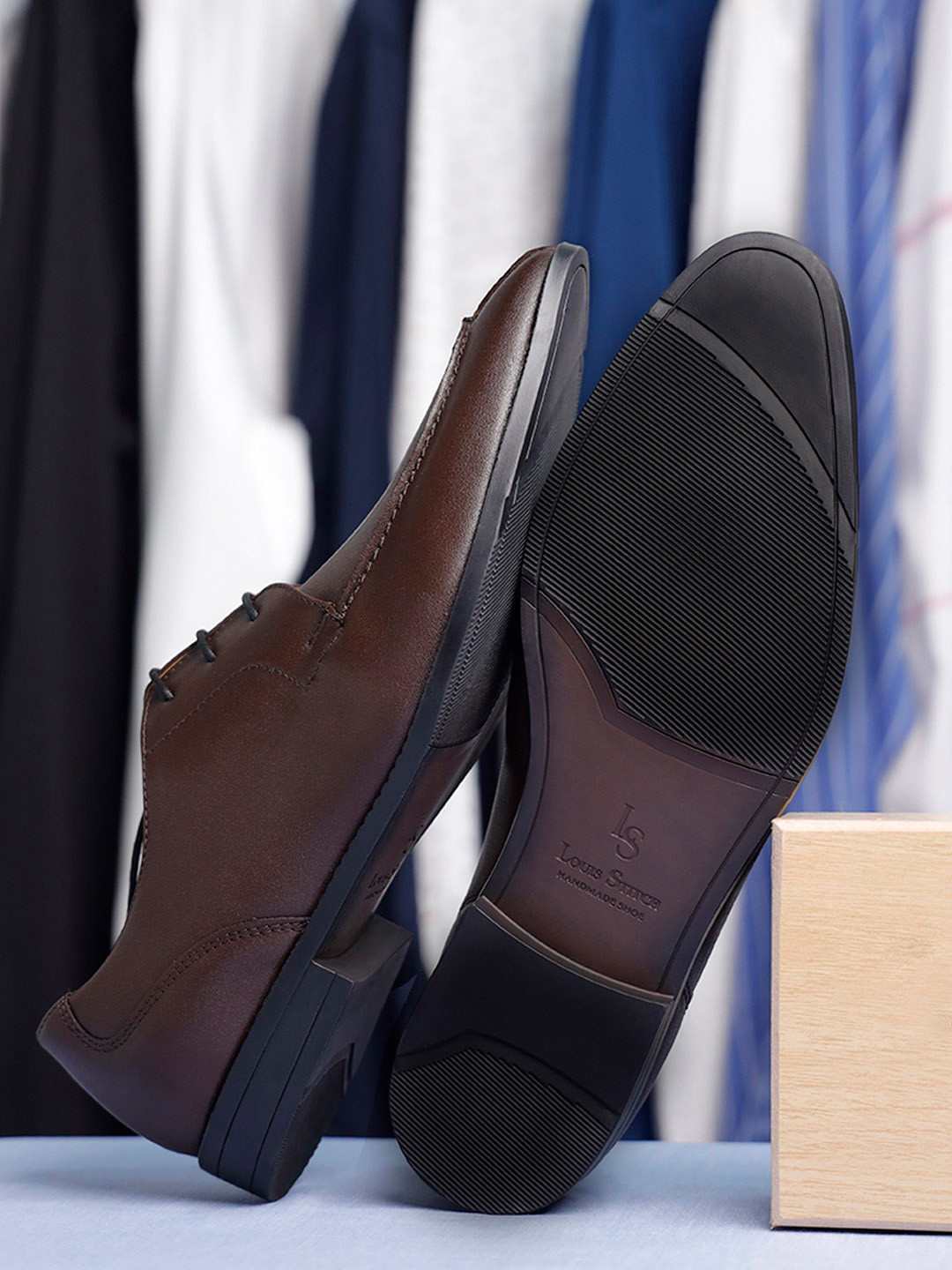 LOUIS STITCH Men Brunette Brown Formal Lace Up Derby Shoes