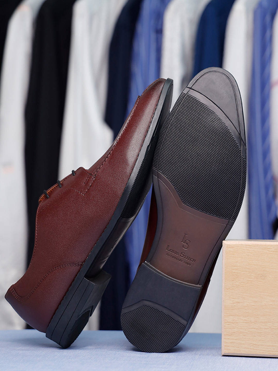 LOUIS STITCH Men Rosewood Formal Lace Up Derby Shoes